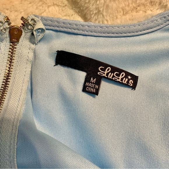 Lulu’s Dress Medium Mini Pale Blue Short Sleeve Silver Embellishments Crystals - Picture 12 of 16